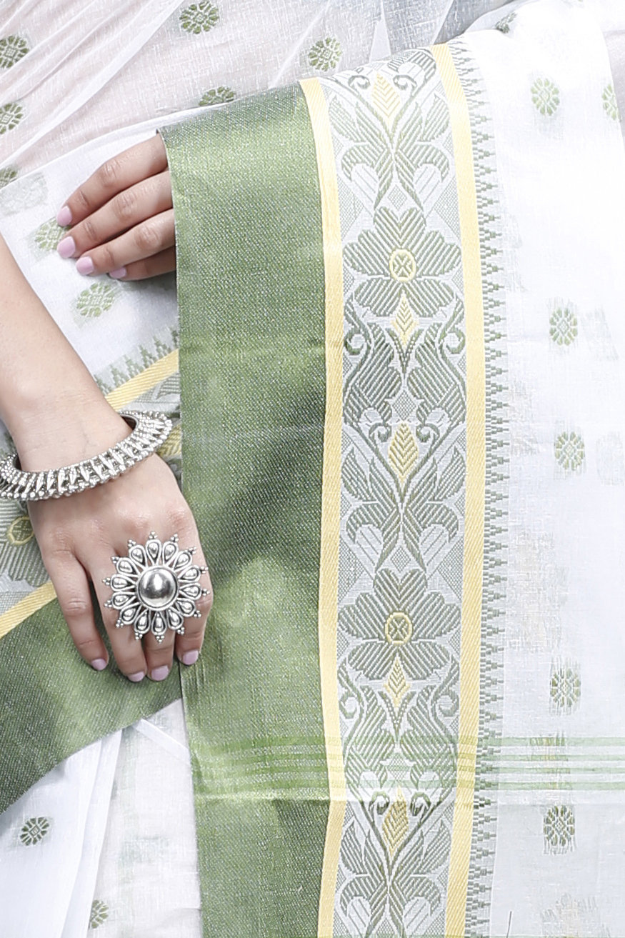 Green White Pure Cotton BolLata_Tant Tant Saree (200)
